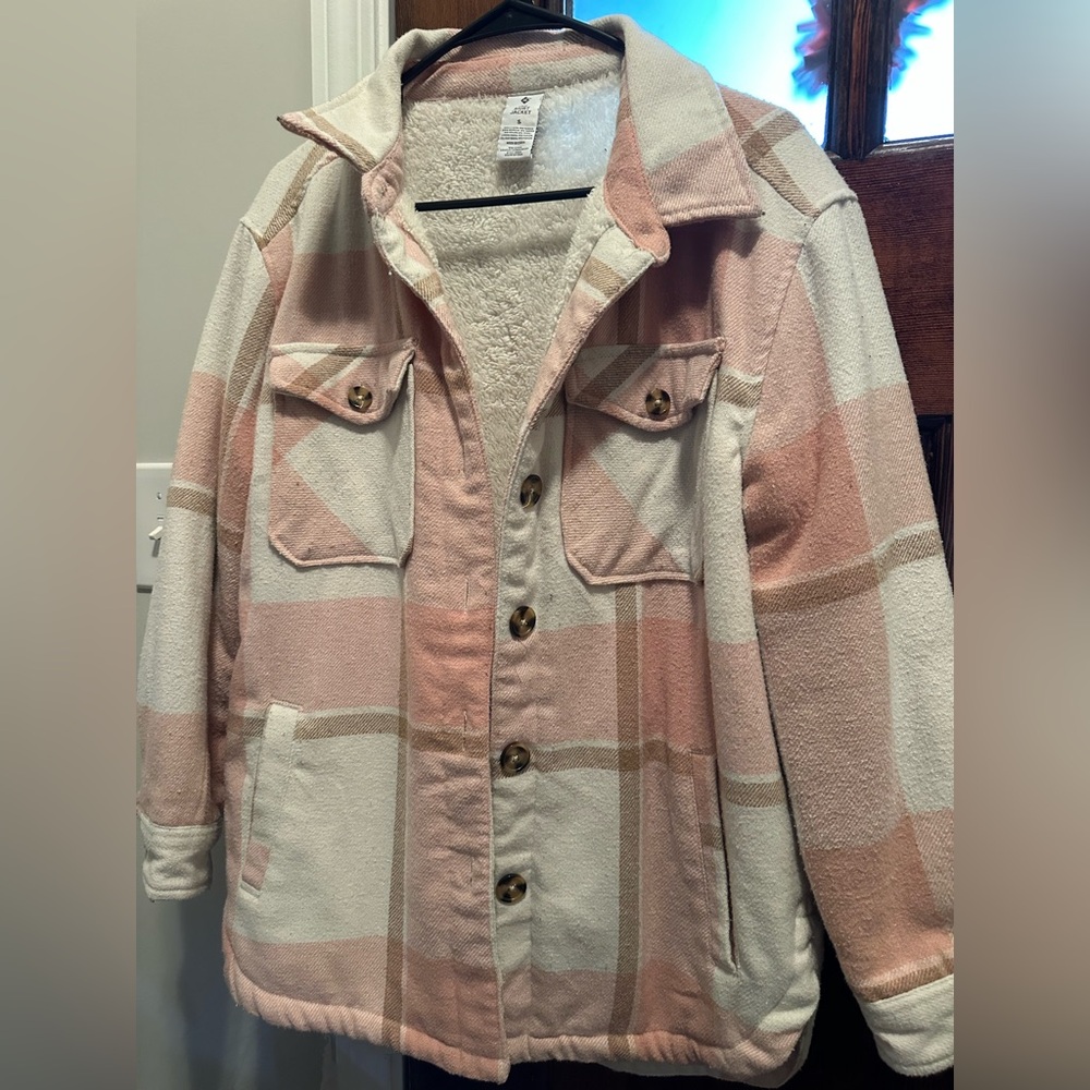 Chic Plaid Pink and Cream Teddy Jacket